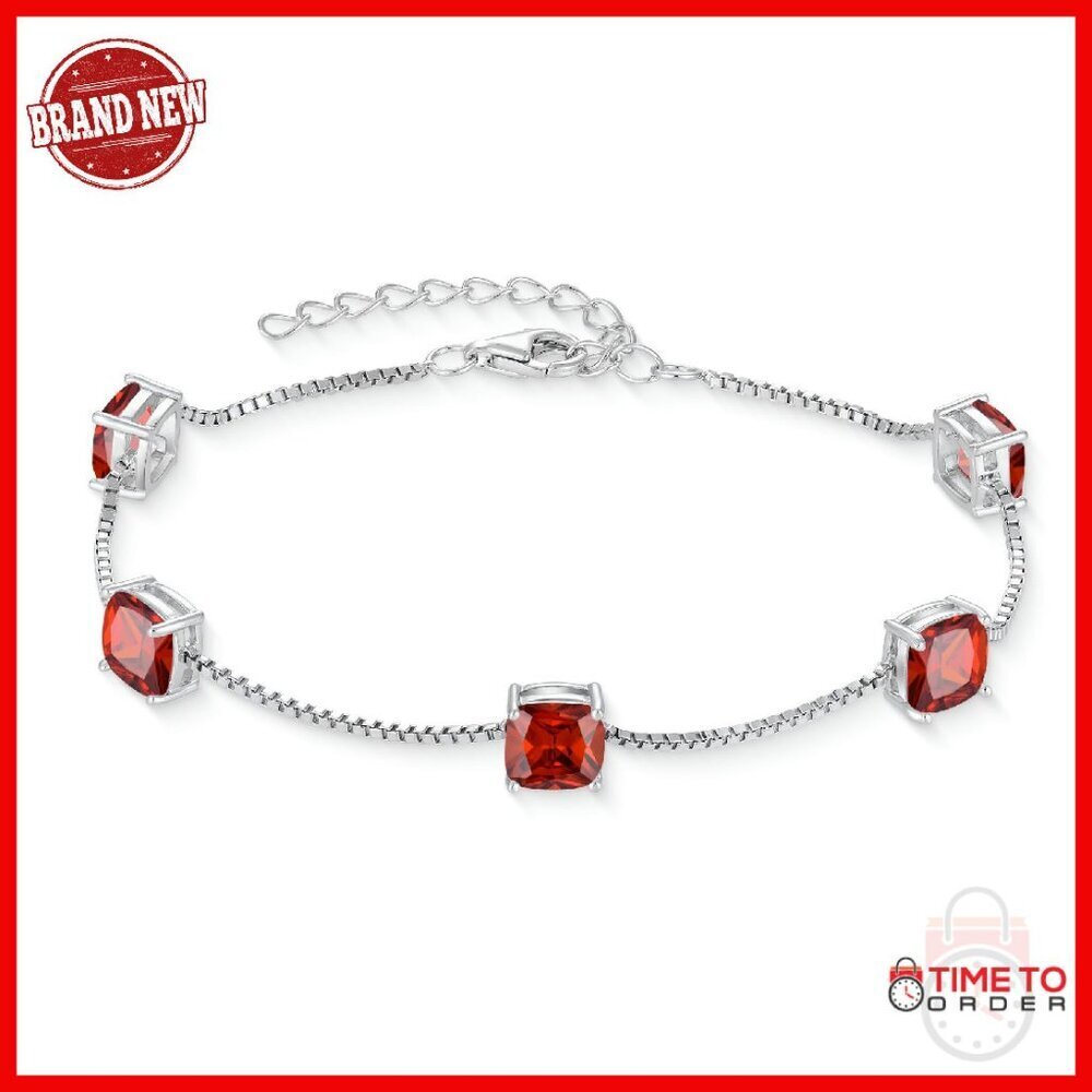 925 Sterling Silver Dainty Princess Cut Link Bracelet Birthstone Jewelry